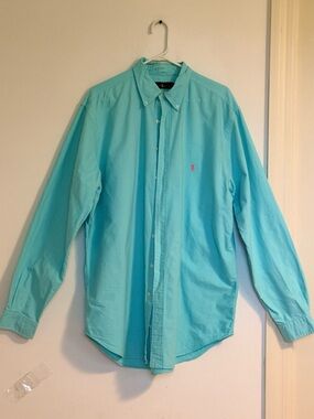 Polo Ralph Lauren XL Button Down Shirt Teal Blue Pink Pony Classic Fit